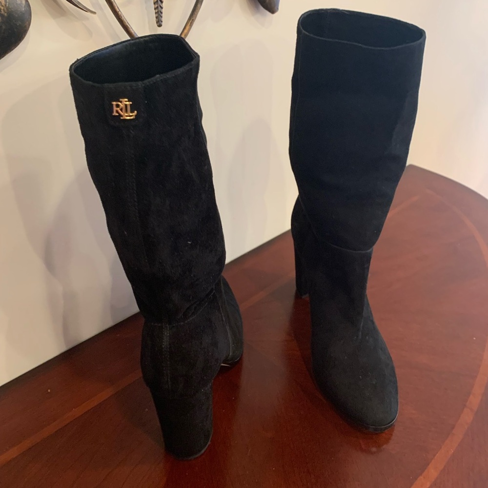 NWOT Ralph Lauren Black Artizan II Suede Heeled Boots